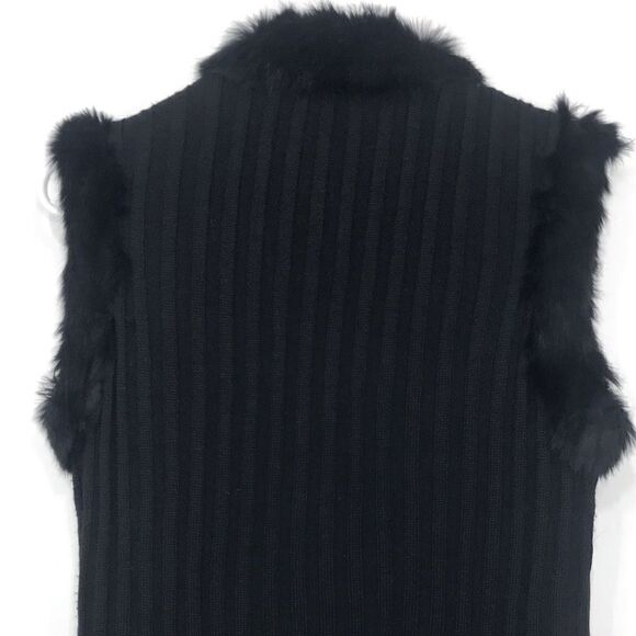 Sisters Black Suede Leather Fur Trim Knit Zip Up Vest - Picture 10 of 13